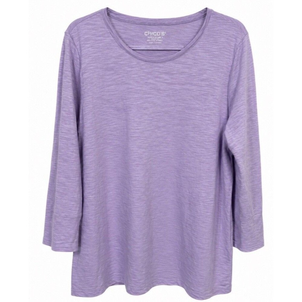 Chico’s Size 3 XL Lavender Purple Slub Knit Top 3/4 Sleeve Button Cuff Cotton